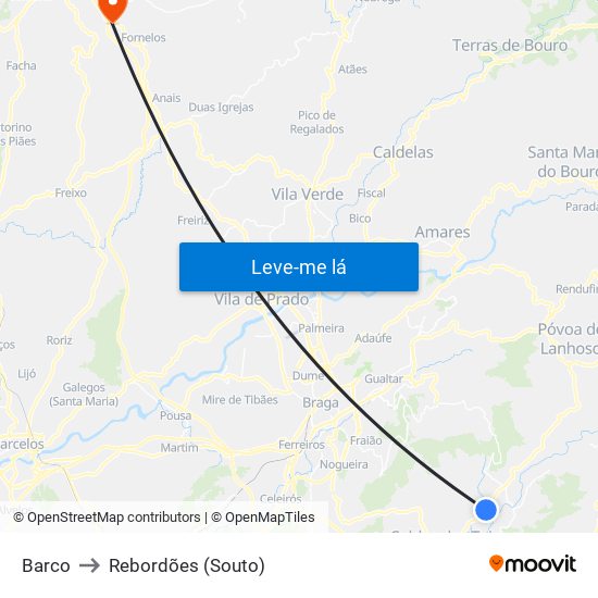 Barco to Rebordões (Souto) map