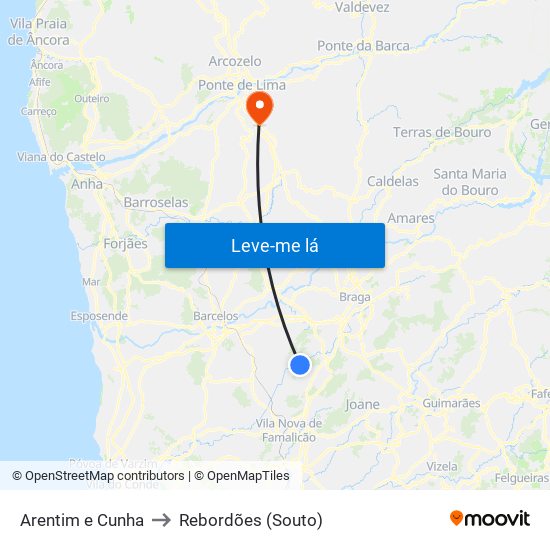 Arentim e Cunha to Rebordões (Souto) map