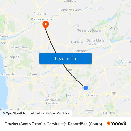 Prazins (Santo Tirso) e Corvite to Rebordões (Souto) map