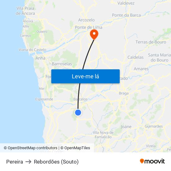 Pereira to Rebordões (Souto) map