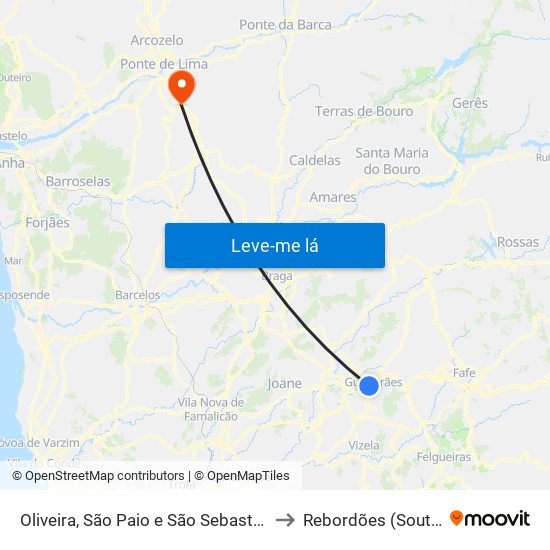 Oliveira, São Paio e São Sebastião to Rebordões (Souto) map