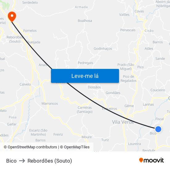 Bico to Rebordões (Souto) map