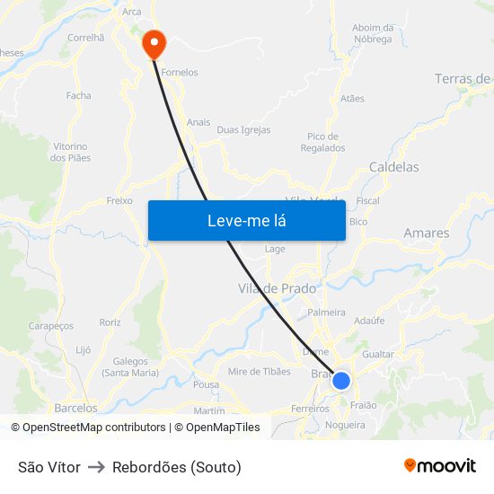 São Vítor to Rebordões (Souto) map