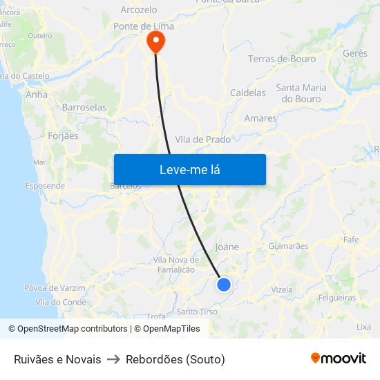 Ruivães e Novais to Rebordões (Souto) map