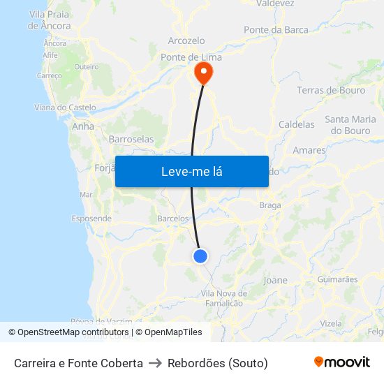 Carreira e Fonte Coberta to Rebordões (Souto) map