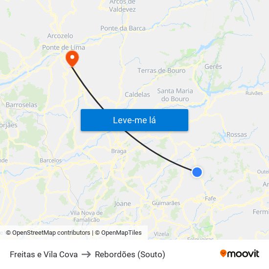 Freitas e Vila Cova to Rebordões (Souto) map