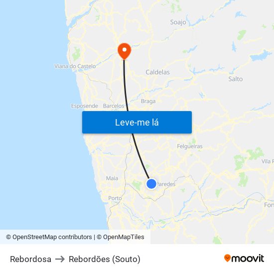 Rebordosa to Rebordões (Souto) map