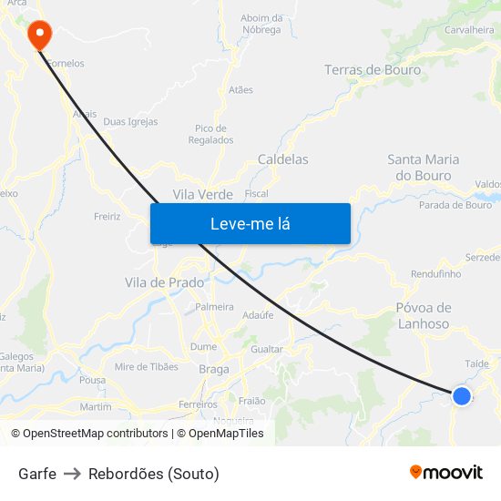 Garfe to Rebordões (Souto) map