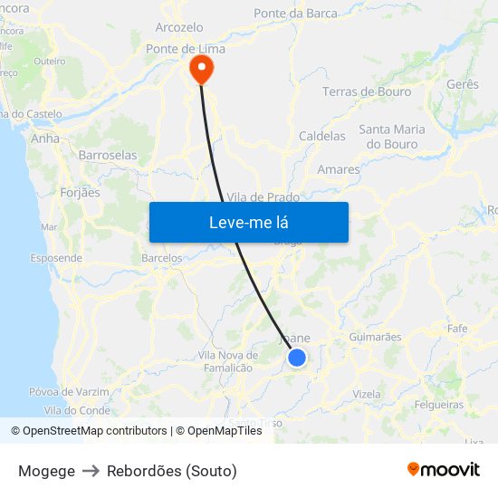 Mogege to Rebordões (Souto) map