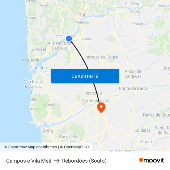 Campos e Vila Meã to Rebordões (Souto) map