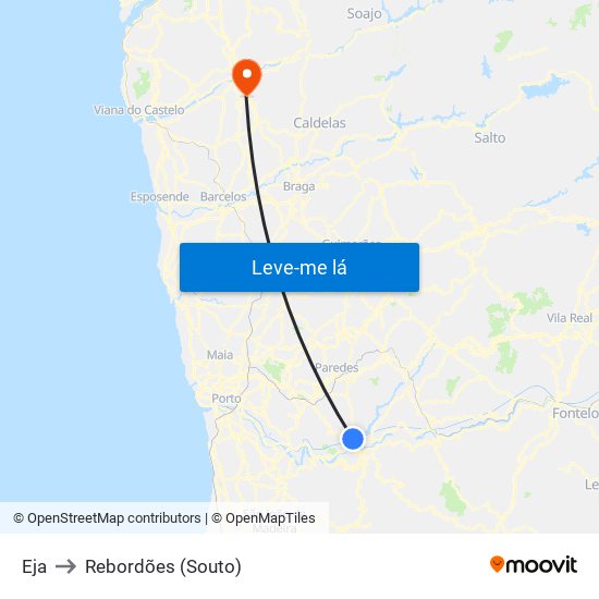 Eja to Rebordões (Souto) map