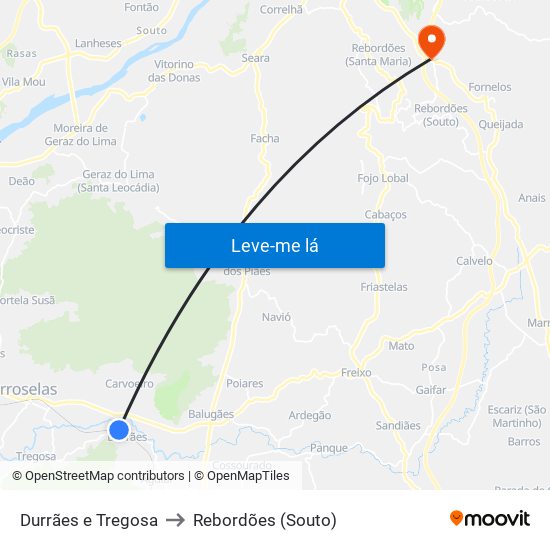 Durrães e Tregosa to Rebordões (Souto) map