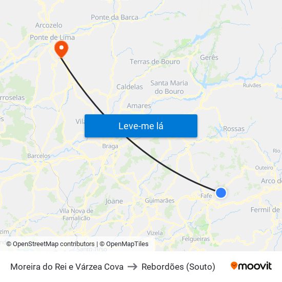 Moreira do Rei e Várzea Cova to Rebordões (Souto) map