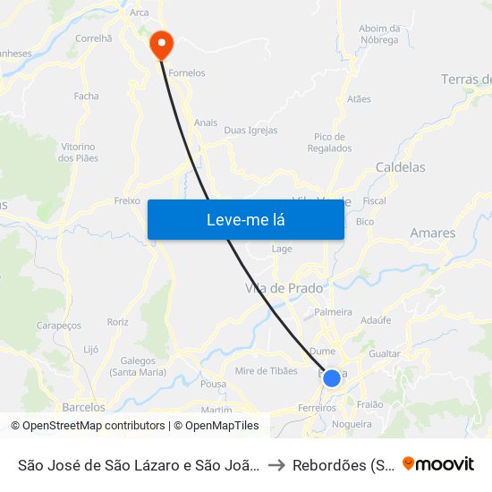 São José de São Lázaro e São João do Souto to Rebordões (Souto) map