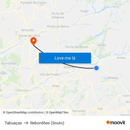 Tabuaças to Rebordões (Souto) map