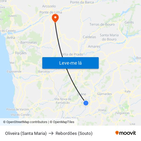 Oliveira (Santa Maria) to Rebordões (Souto) map
