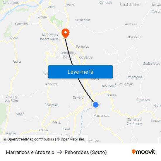 Marrancos e Arcozelo to Rebordões (Souto) map