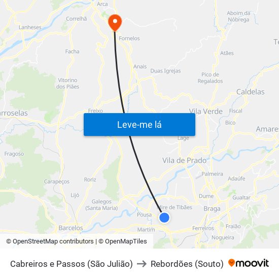 Cabreiros e Passos (São Julião) to Rebordões (Souto) map