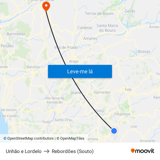 Unhão e Lordelo to Rebordões (Souto) map