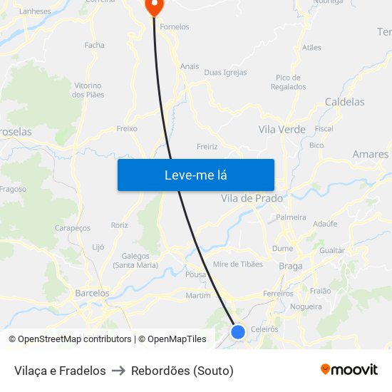 Vilaça e Fradelos to Rebordões (Souto) map