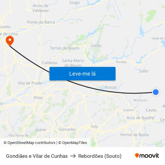 Gondiães e Vilar de Cunhas to Rebordões (Souto) map