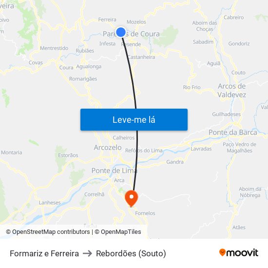 Formariz e Ferreira to Rebordões (Souto) map