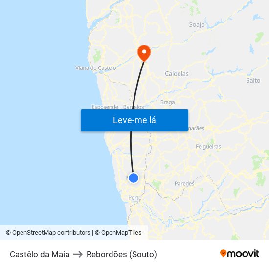 Castêlo da Maia to Rebordões (Souto) map