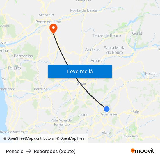 Pencelo to Rebordões (Souto) map