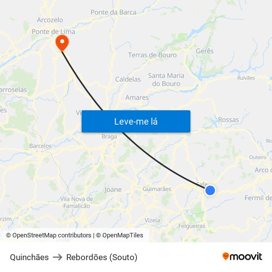Quinchães to Rebordões (Souto) map