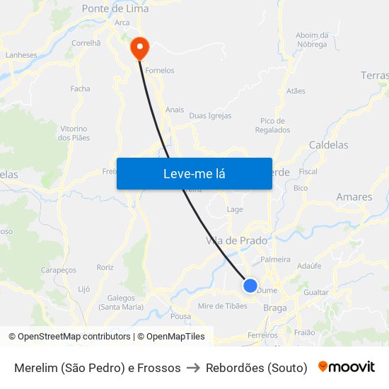 Merelim (São Pedro) e Frossos to Rebordões (Souto) map