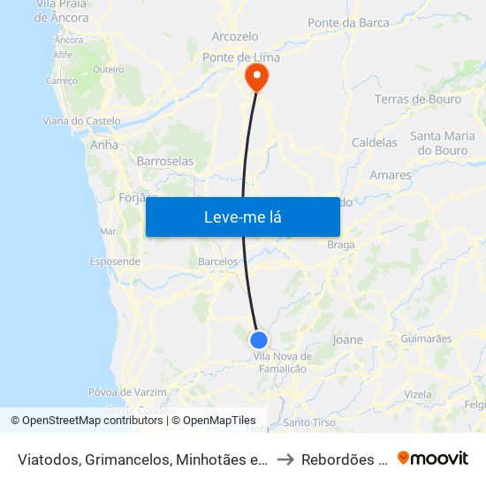 Viatodos, Grimancelos, Minhotães e Monte de Fralães to Rebordões (Souto) map