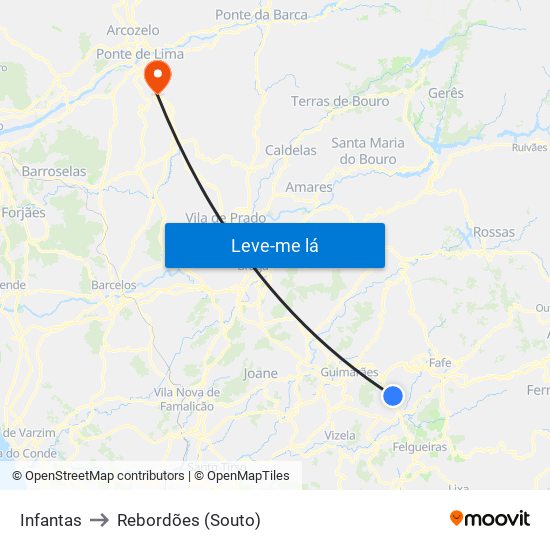 Infantas to Rebordões (Souto) map