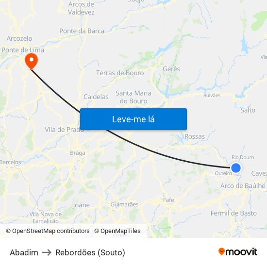 Abadim to Rebordões (Souto) map