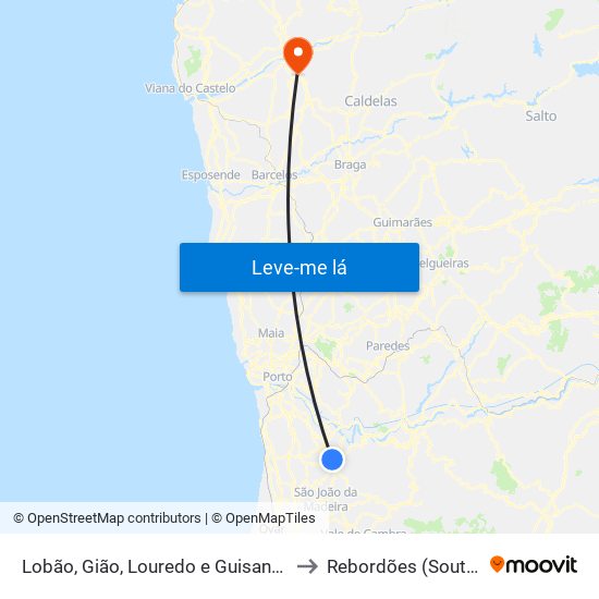 Lobão, Gião, Louredo e Guisande to Rebordões (Souto) map