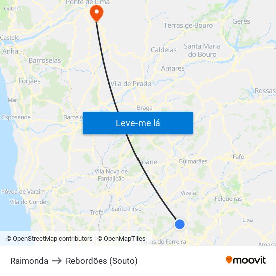 Raimonda to Rebordões (Souto) map