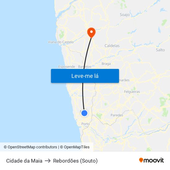 Cidade da Maia to Rebordões (Souto) map