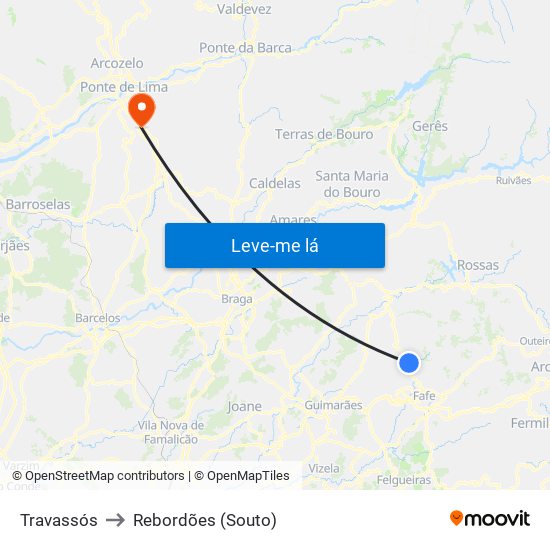 Travassós to Rebordões (Souto) map