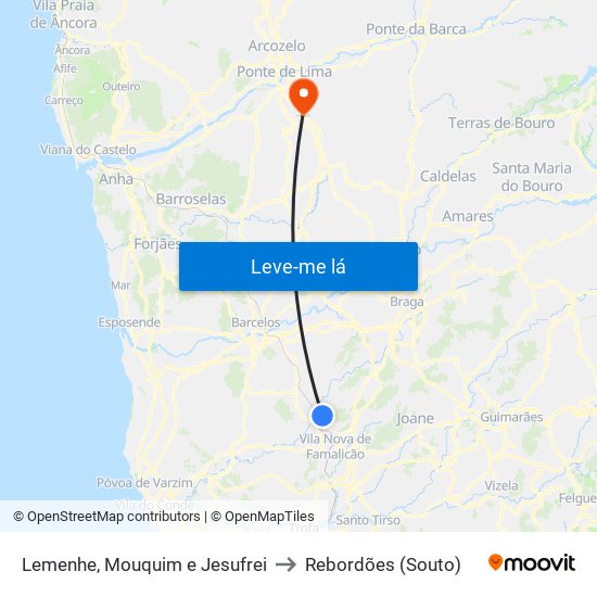 Lemenhe, Mouquim e Jesufrei to Rebordões (Souto) map