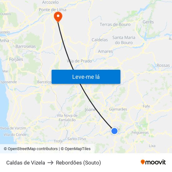 Caldas de Vizela to Rebordões (Souto) map