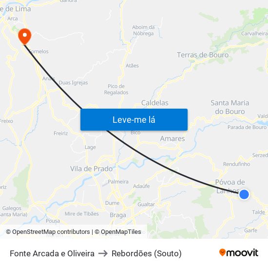 Fonte Arcada e Oliveira to Rebordões (Souto) map