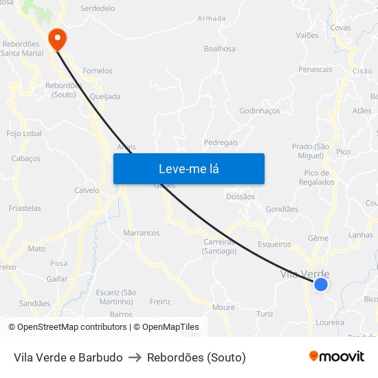 Vila Verde e Barbudo to Rebordões (Souto) map