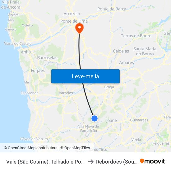 Vale (São Cosme), Telhado e Portela to Rebordões (Souto) map