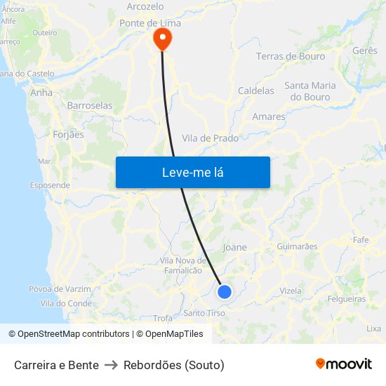 Carreira e Bente to Rebordões (Souto) map