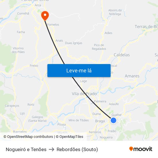 Nogueiró e Tenões to Rebordões (Souto) map