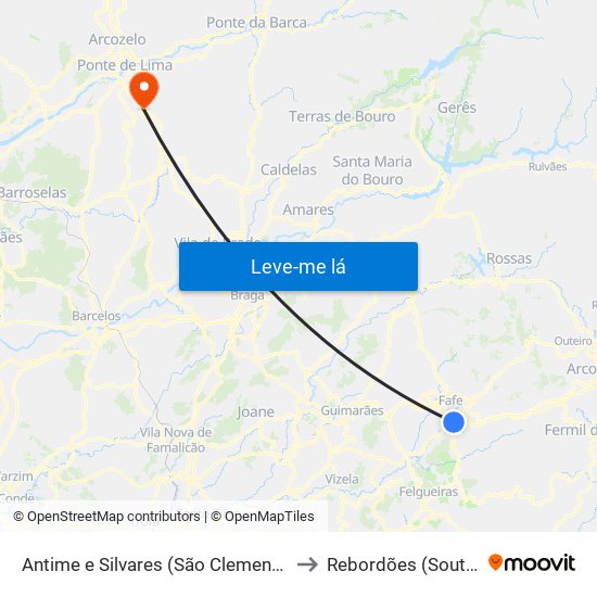 Antime e Silvares (São Clemente) to Rebordões (Souto) map