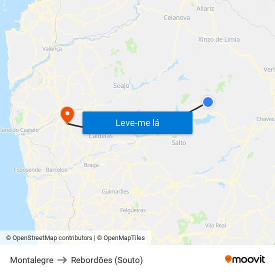 Montalegre to Rebordões (Souto) map
