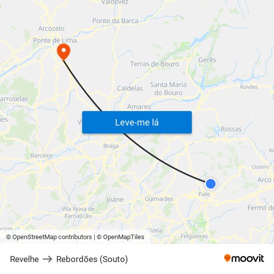 Revelhe to Rebordões (Souto) map