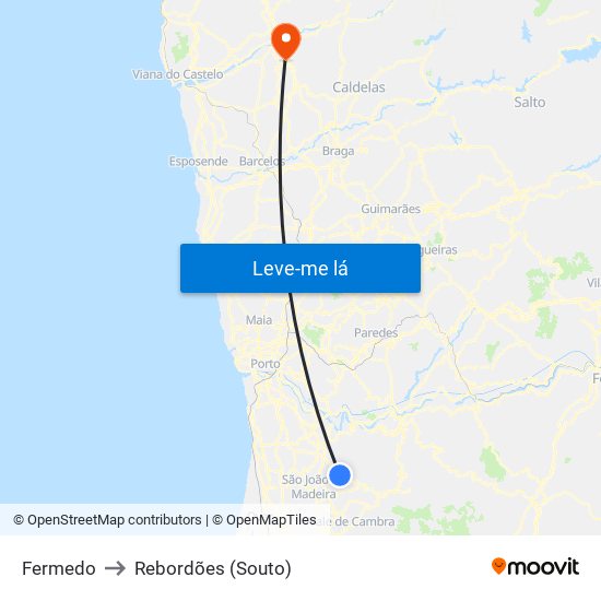 Fermedo to Rebordões (Souto) map