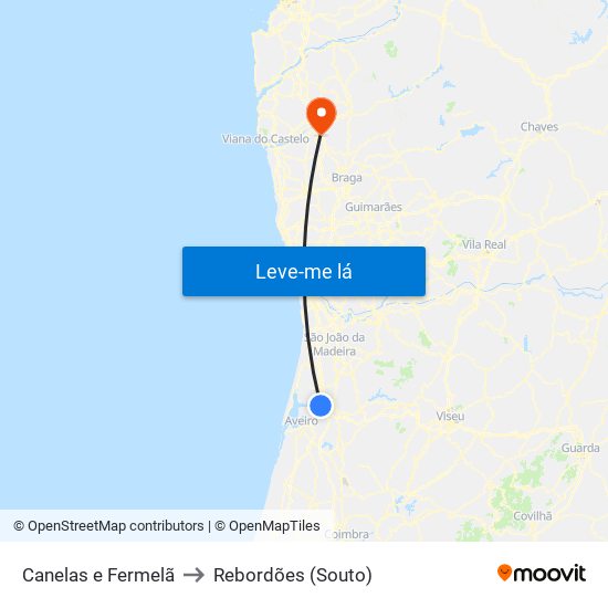 Canelas e Fermelã to Rebordões (Souto) map