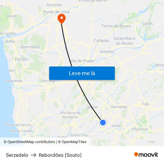 Serzedelo to Rebordões (Souto) map
